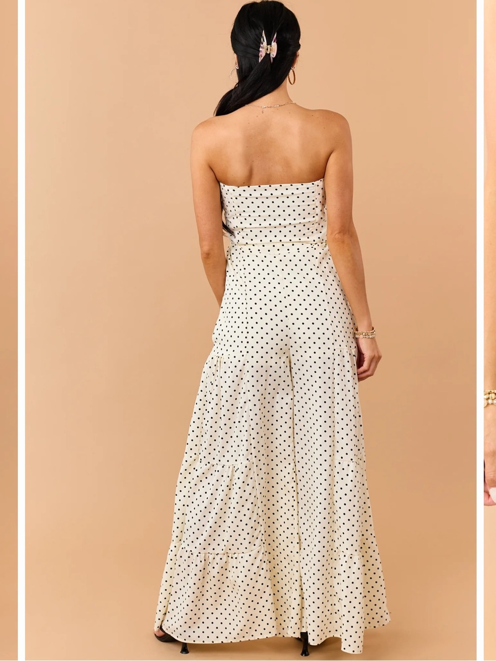 NWOT Cream Polka Dot Strapless Front Tie Jumpsuit Sz: XL - Picture 7 of 16